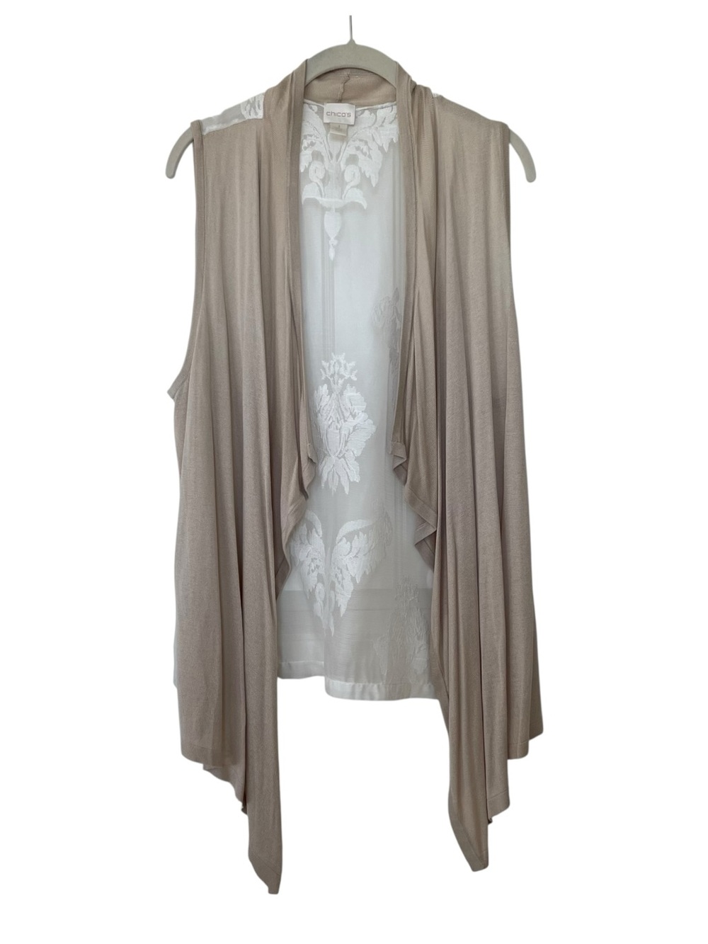 Chico's Lace Back Dayna Sweater Vest Sleeveless Size 1 Medium Cream White Drape